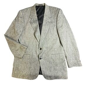 Pierre Balmain Mens 42L Blazer 100% Silk Grey Herringbone Sport Coat Vintage SB